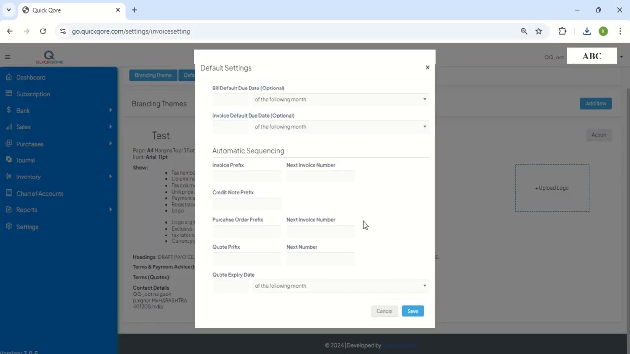 How to Configure Invoice Settings in QuickQore ERP | Complete Setup Guide