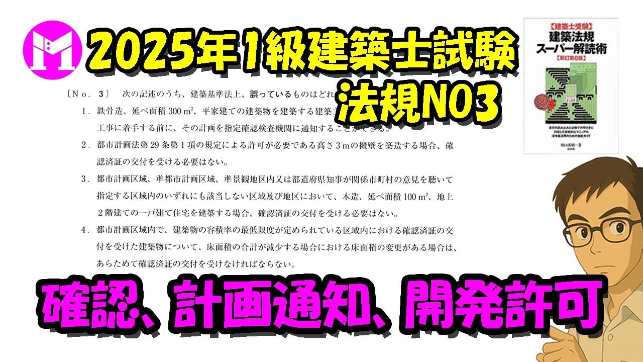 2025年1級建築士試験　法規NO3　確認、計画通知、開発許可