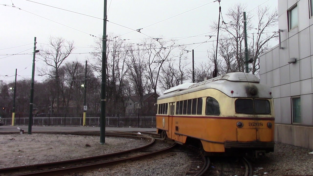 MBTA PCC streetcar turning at Mattapan, MA