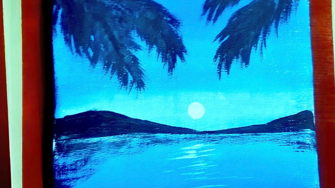 Canvas painting 🖌️🎨#  Night painting # Sea 💙 # like , comment and subscribe 😊 