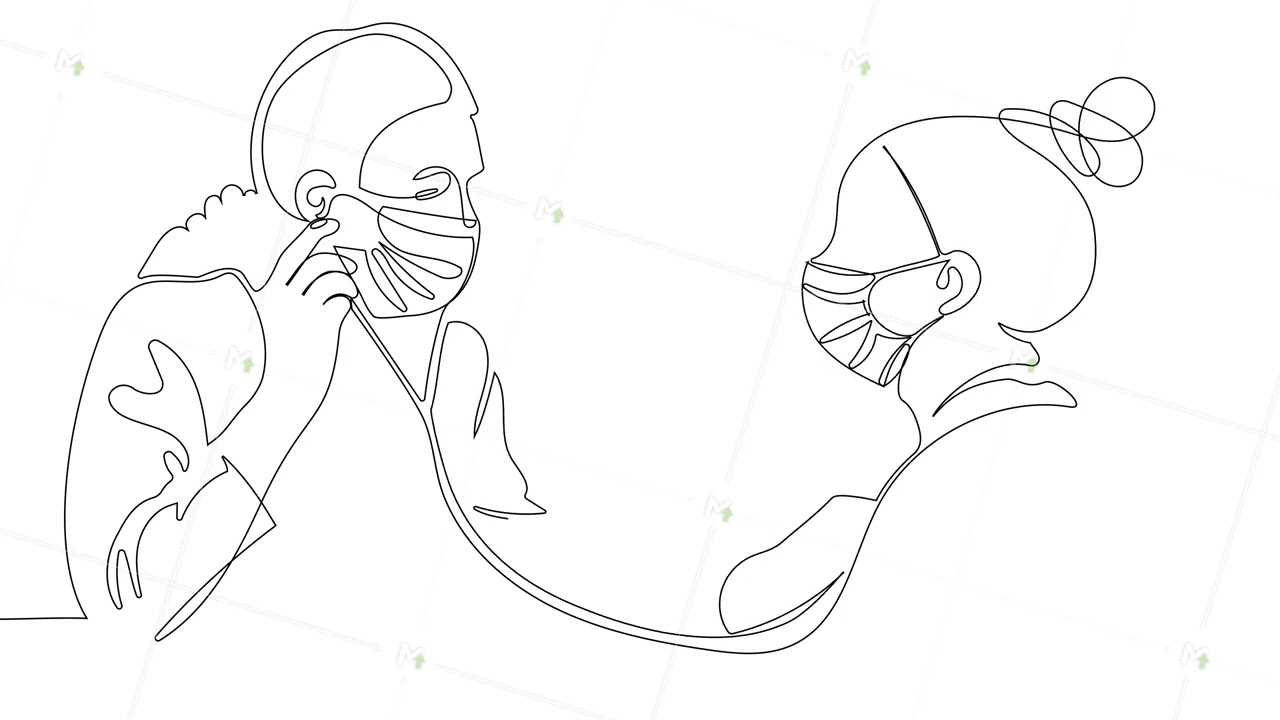 Self drawing line animation of doctor consulting female patient. Caring young female doctor in