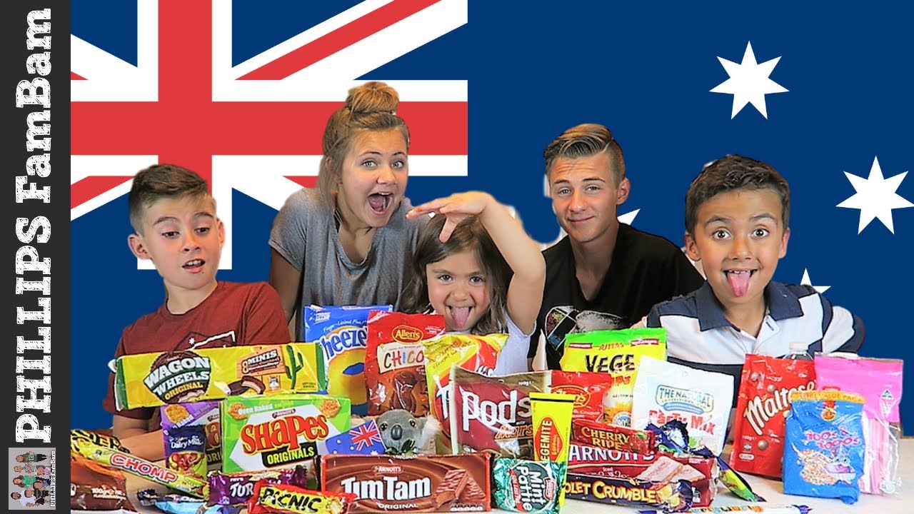 AUSTRALIAN FOOD TASTE TEST | AMERICAN KIDS EAT VEGEMITE (WRONG WAY) PHILLIPS FamBam Challenges