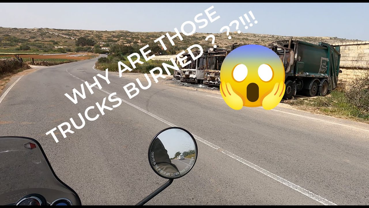 🏍️ Unexpected Encounter on the Road: Burned Rubbish Trucks in Malta Summer 2024 🏍️