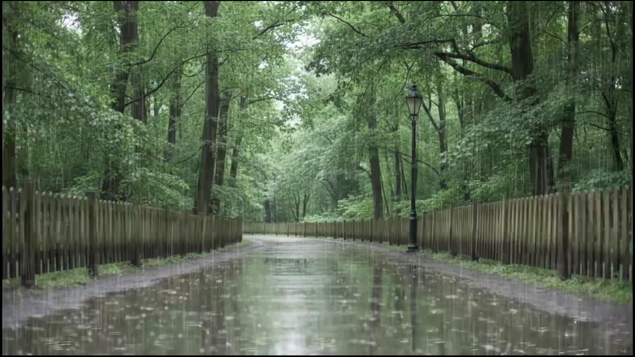 Night Rain Drifting Through Green Woodland | Gentle Nature Soundscape for Sleep and Meditation Music