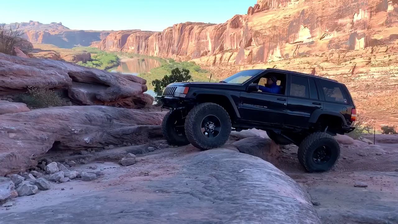 Taking the big line; ZJ on Moab Rim Z Turn