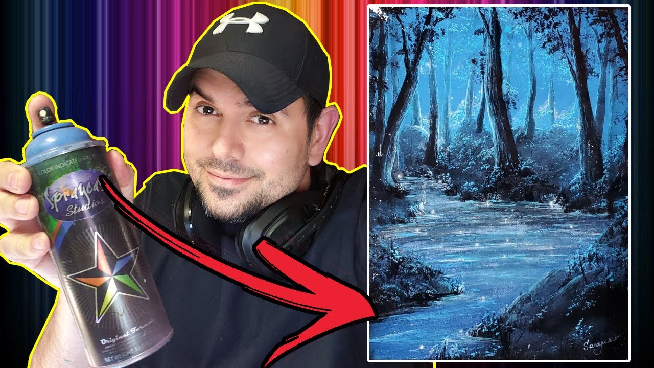 Amazing Spray paint Art Tutorial - Blue Trees