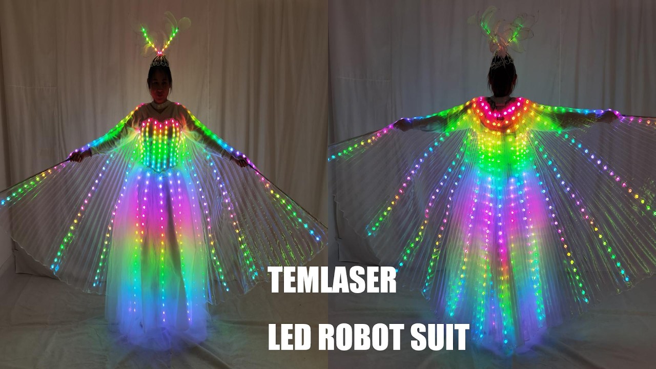 LED Light Up Wedding Gown with Luminous Wings – Ballroom Dance Dress