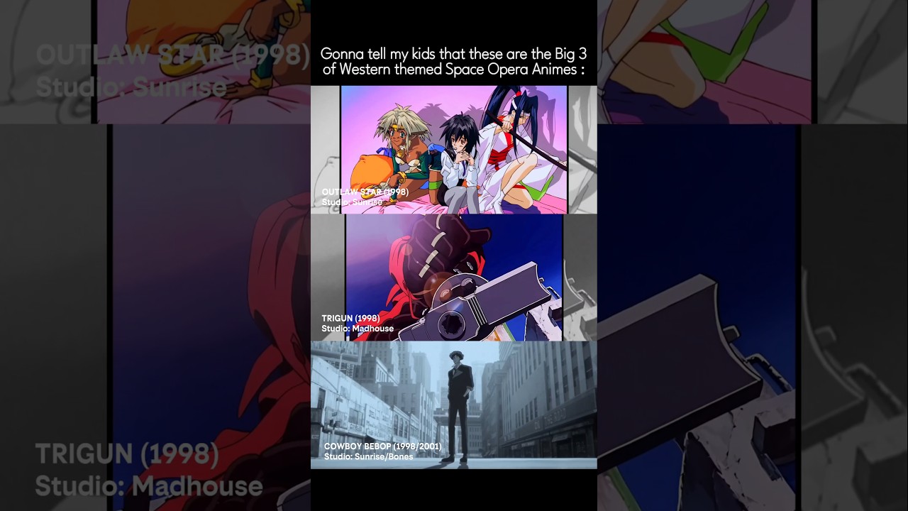 Big 3 of western space opera animes #anime #animation #cowboybebopanime #trigun #90sanimeedits