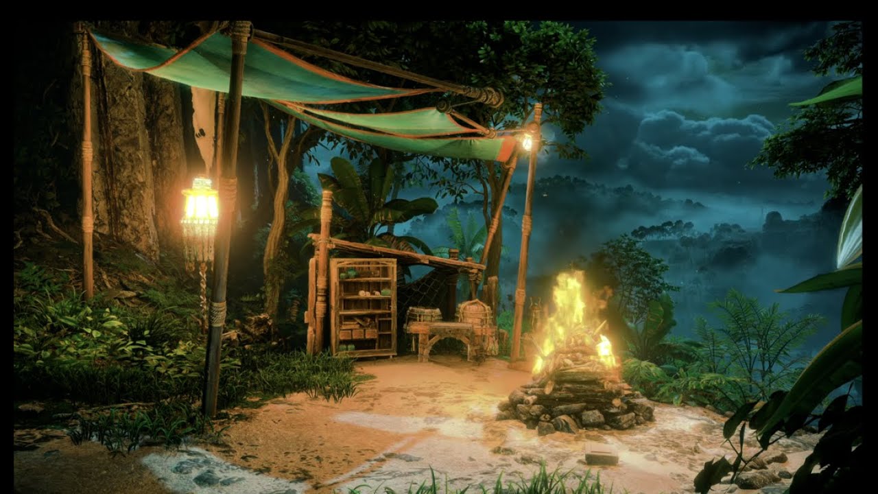 Fantasy post-apocalyptic camp in the woods- Ambient setting for D&D/board games, or relaxation