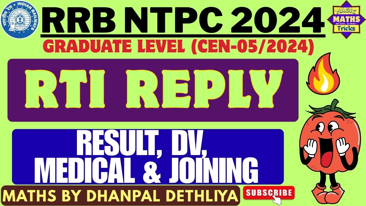 Reply to RTI on RRB NTPC 2024 Graduate Level Final Result, DV, Med, Joining🔥| #rrbntpcfinalresult