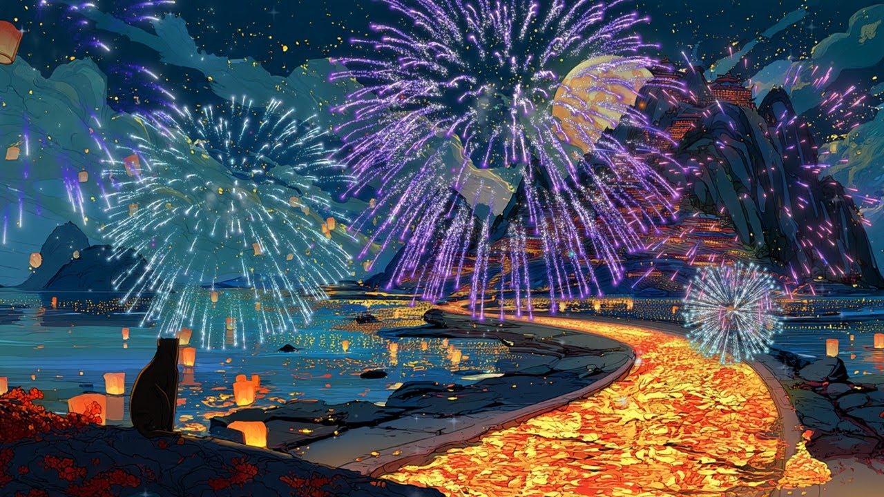 【Fireworks Lofi】猫と歩く幻想的な夜祭り｜Work/Study/Relax