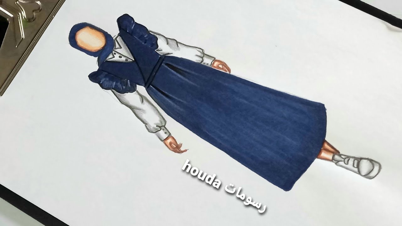رسم فستان مع قميص للمحجبات سهل خطوة بخطوة/تعليم رسم الأزياء
