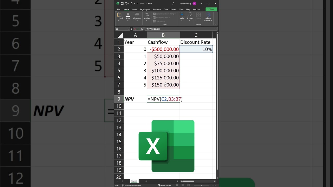 Excel! Расчет чистой приведенной стоимости (NPV) проекта #excel #финансы