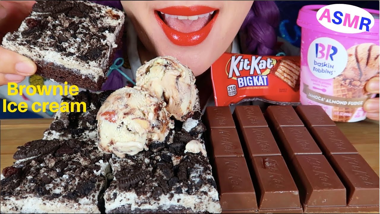 ASMR COOKIES & CREAM BROWNIE, ICE CREAM,KIT KAT eating sound | 쿠키앤크림 브라우니, 아이스크림 먹방 리얼사운드|CURIE.ASMR