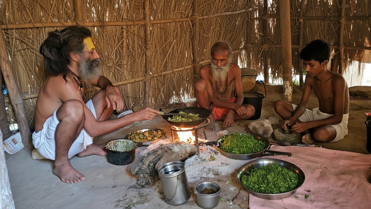 जंगल में संतो की कुटिया में आज स्वादिष्ट भजिया और चने का सांग की सात्विक प्रसादी