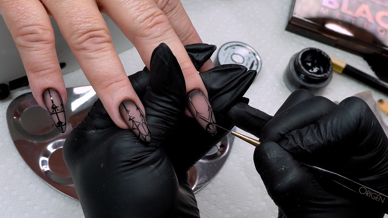 Matte Black Cathedral Nail Art Tutorial | Stained Glass Nails | with ORIGÉN Brushes and Liner Gel