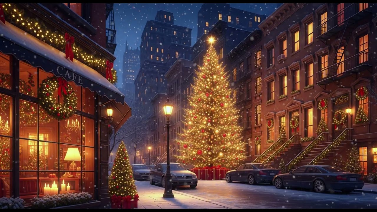 Спокойное рождественское пианино 🎄 Уютная ночь в Нью-Йорке | Зимняя городская атмосфера