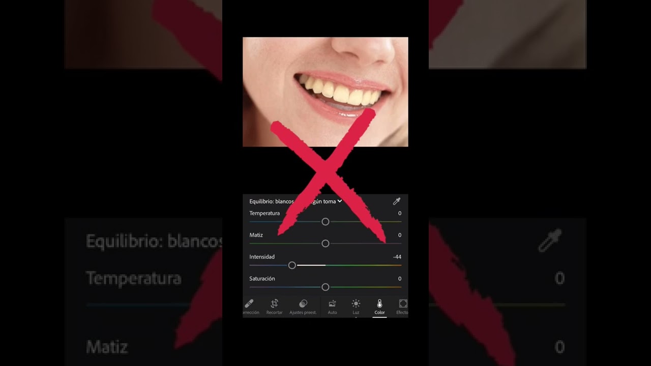 blanquear dientes en Lightroom mobile