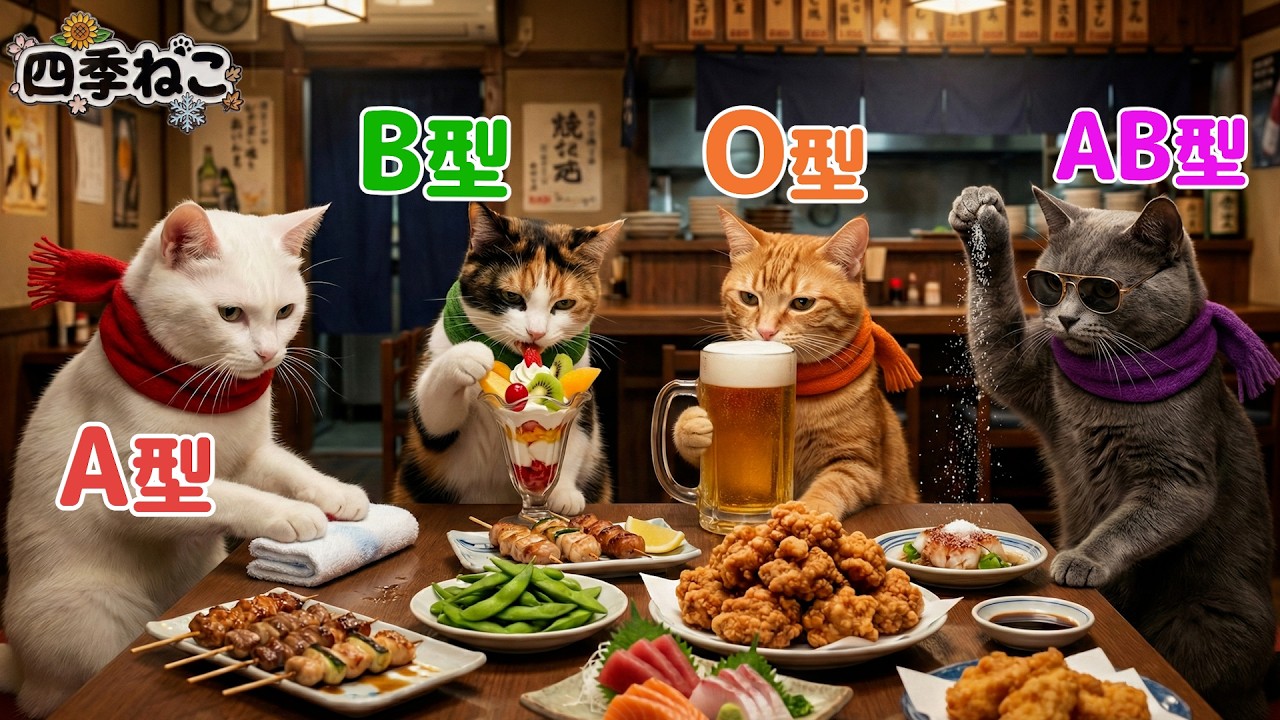 【血液型あるある】 AI猫の居酒屋での行動🐱🏮【四季ねこ】