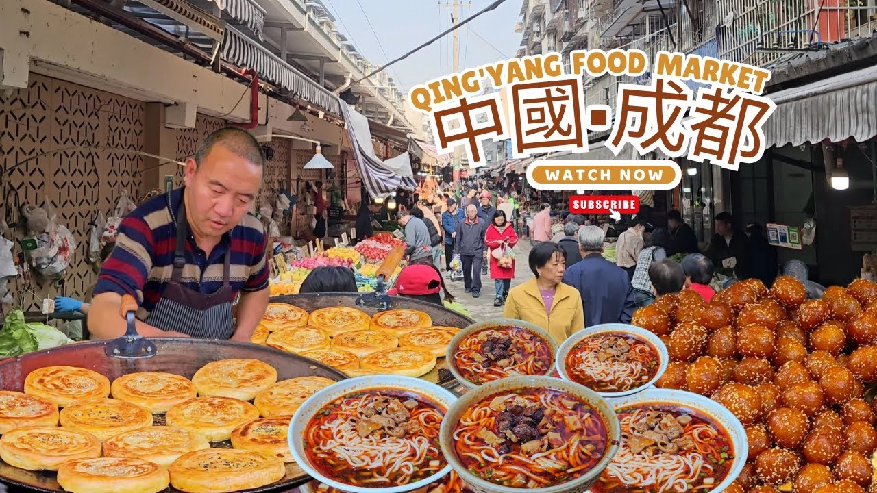 Chinese Street Food Cooking and Daily Life at a Local Market in Chengdu, China