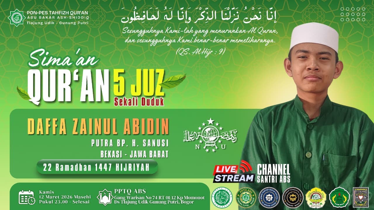 🔴 Live streaming !!! Sima`an 5 Juz Sekali Duduk | Ananda Daffa Zainul Abidin Putra Bpk. H Sanusi |