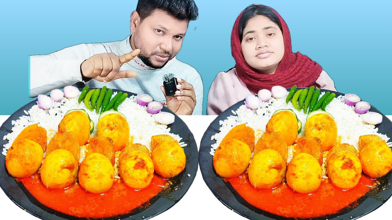 SPICY EGG CURRY AND RICE EATING CHALLENGE, EATING COMPETITION, R+B VLOG