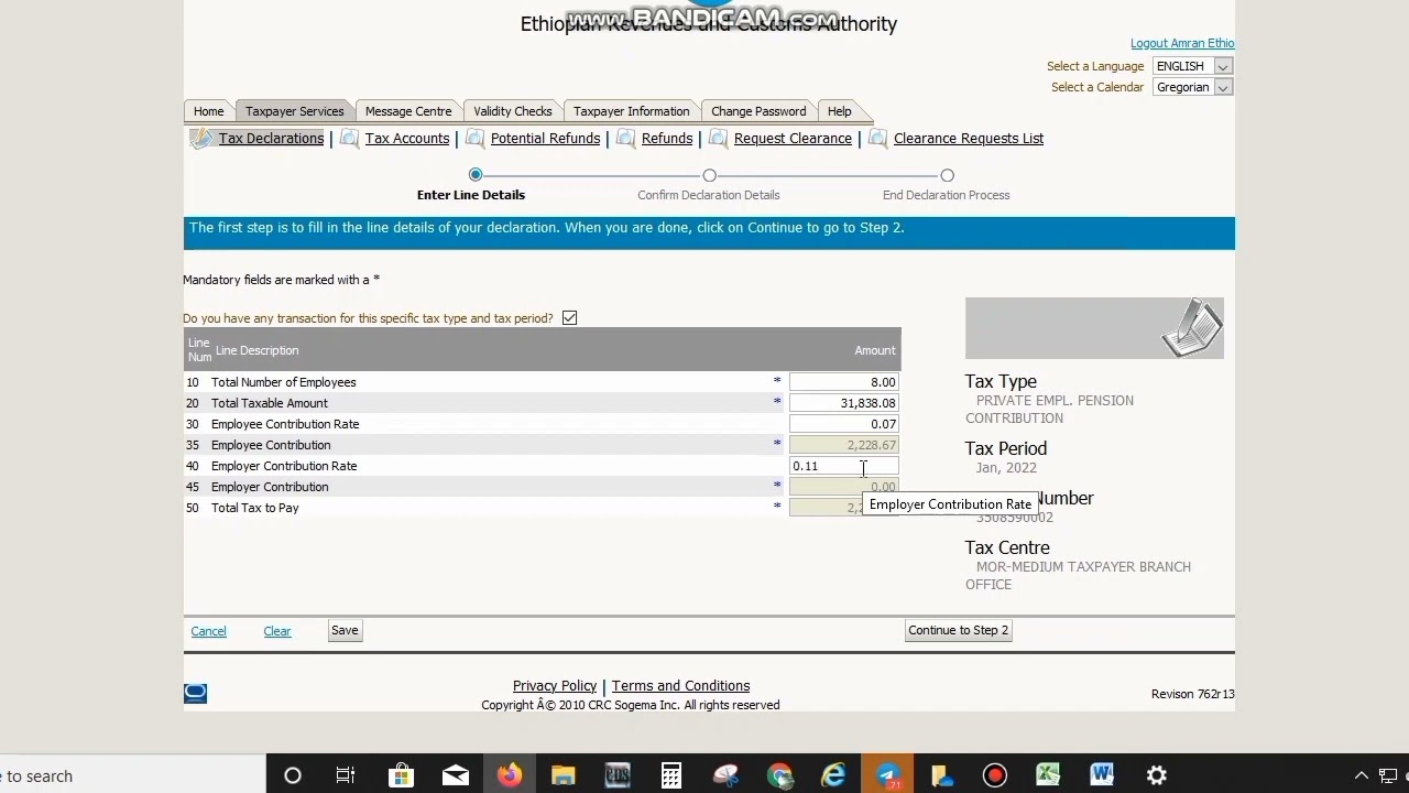 How to file Private employee pension Contribution in Ethiopia