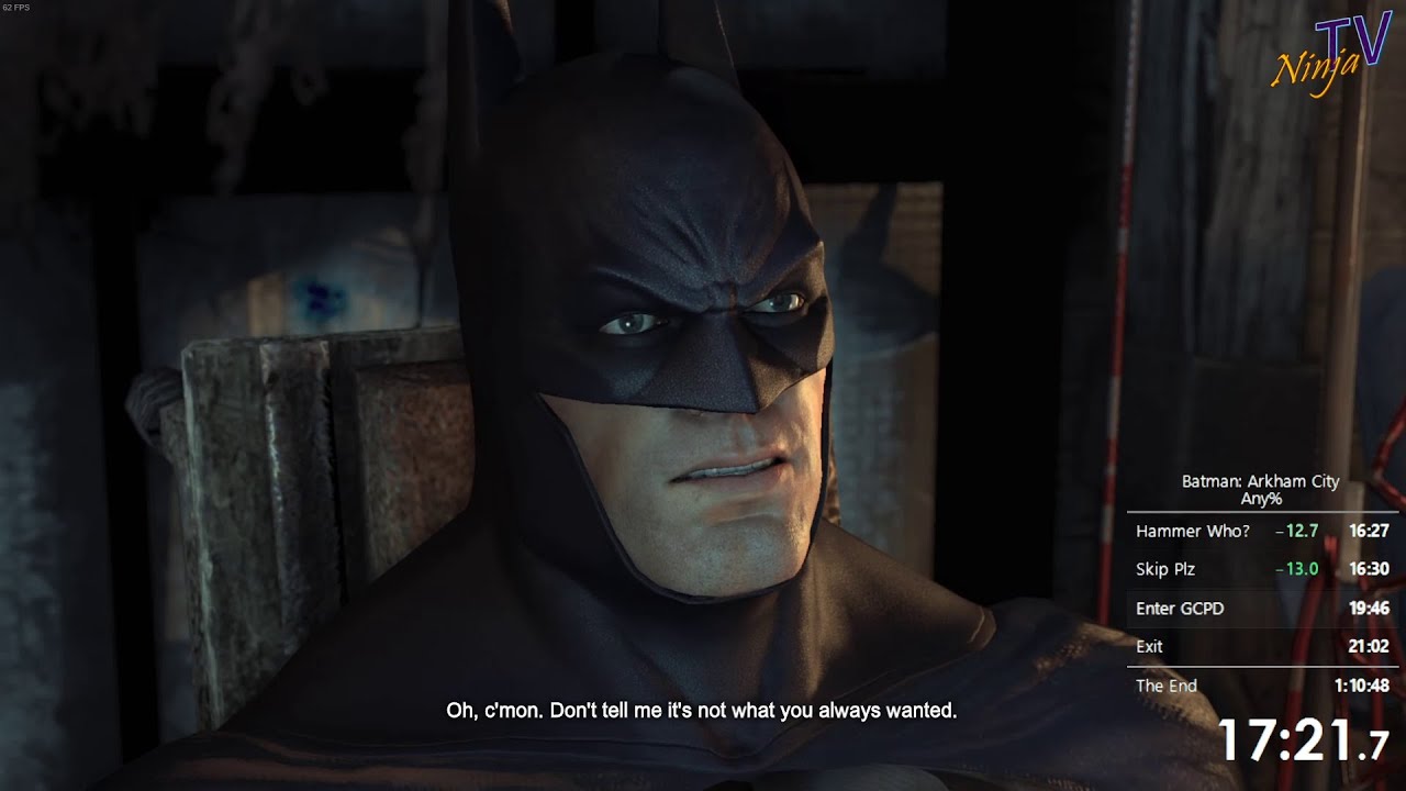 Batman: Arkham City any% speedrun – 1:08:31 (PB)