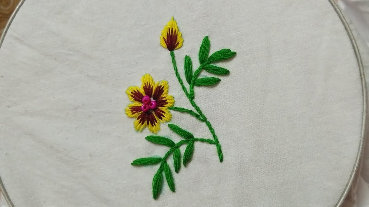 Beautiful yellow flower design hand embroidery. 