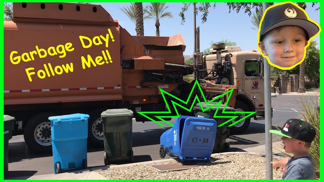 Garbage Day! -  Follow Garbage Trucks As They Empty Trash and Recycle Cans!