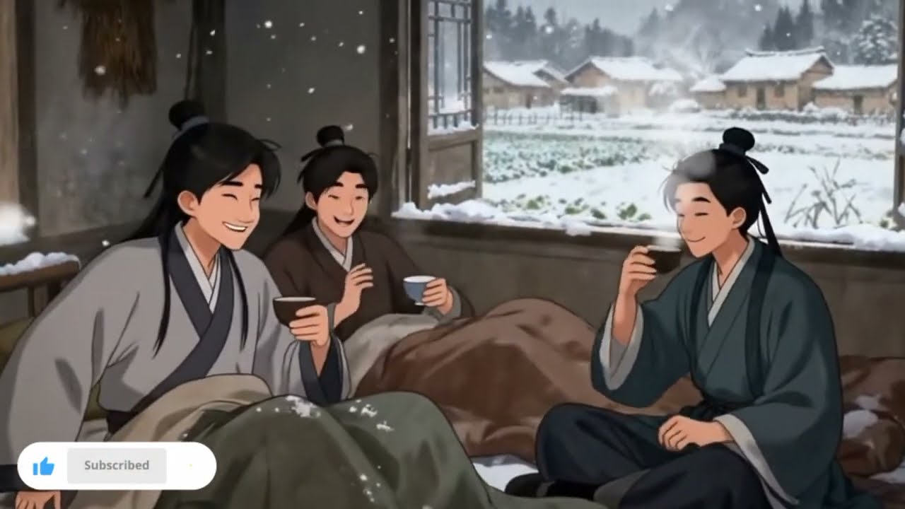Peaceful Traditional village Life Enjoying Snowfall with Family Ai video