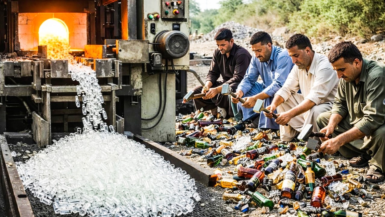 Amazing  Process of Recycling Old Waste Glass into New Medicine glass Bottles | Factory Production