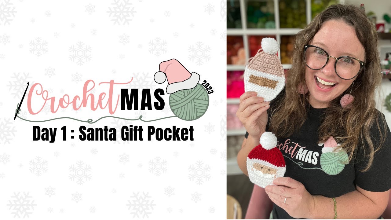 CrochetMAS Day 1- Crochet Santa Gift Pocket- Free Crochet Santa Gift Card Holder