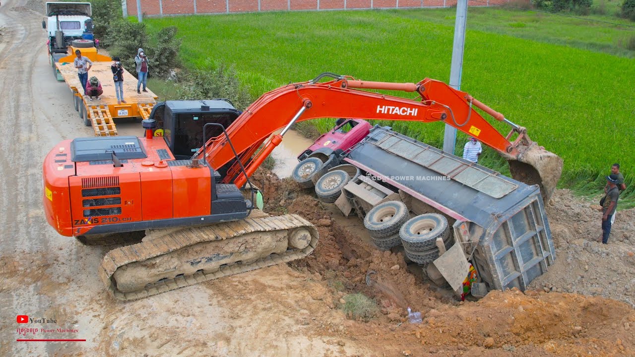 Incredible Safety Operator And Fails Recovery Dump Trucks 25Ton With Excavator Hitachi Zaxis 210LCH