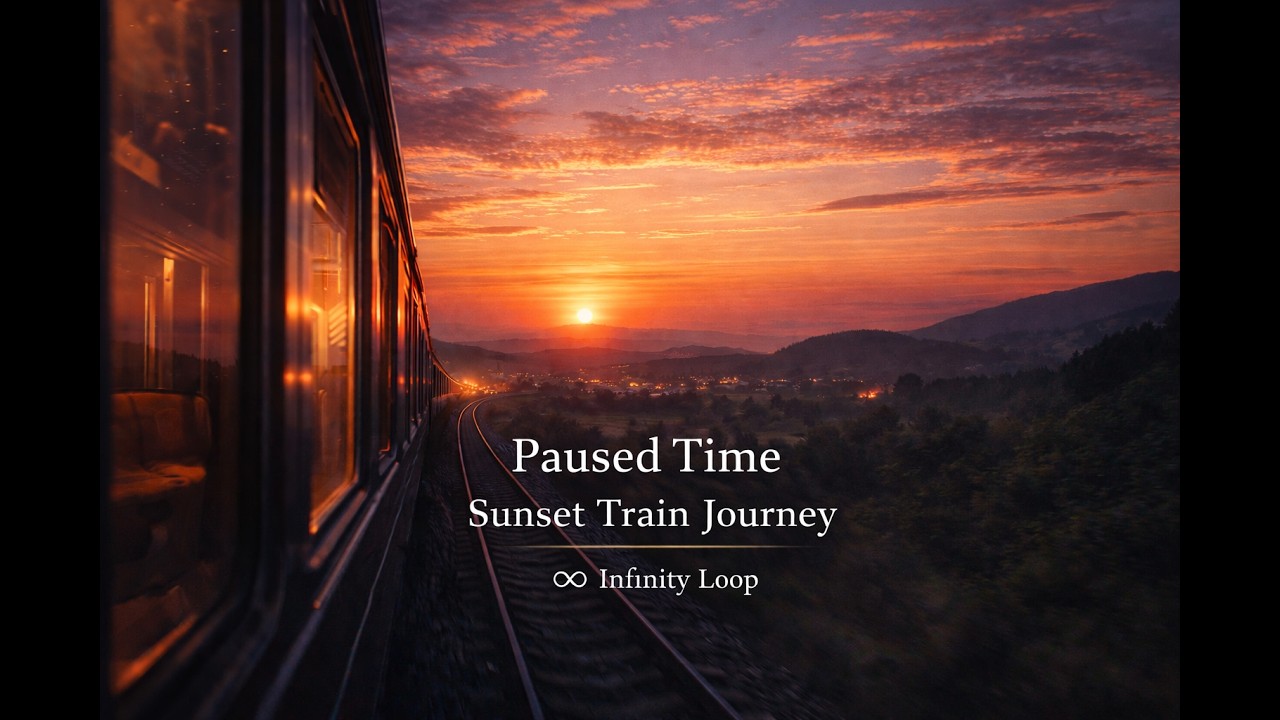 Golden Hour Train Window View | Calm Travel Loop (2hrs)-Infinity loop Paused Time