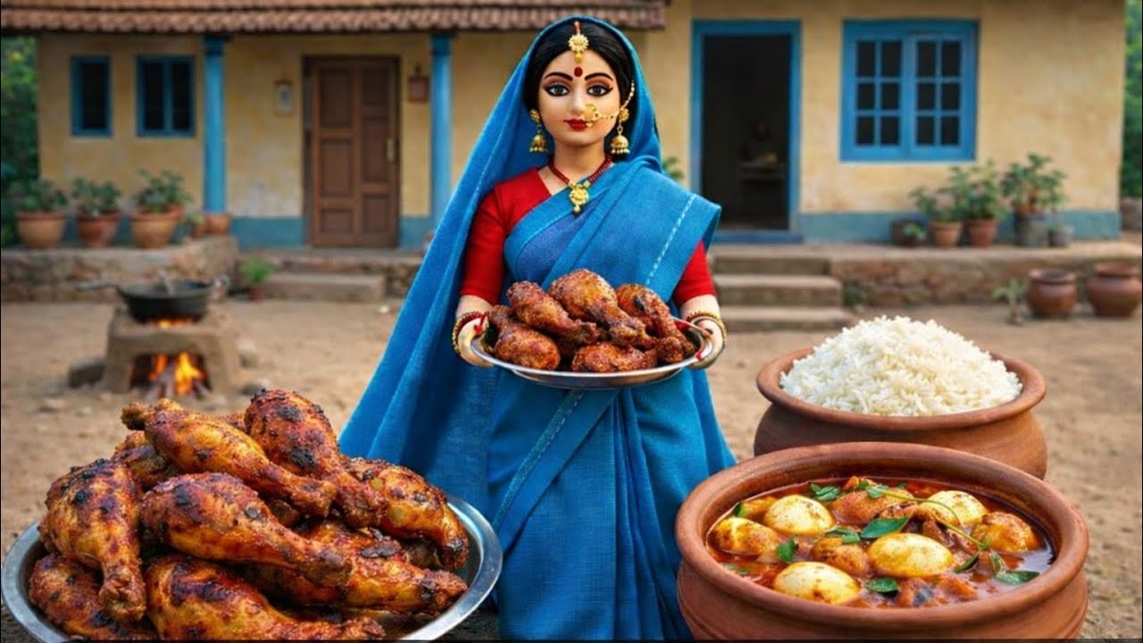 “Miniature Village Cooking | Chicken Fry, Egg Curry & Rice Feast”
