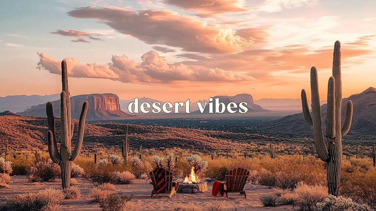 Arizona Desert Sunset Ambience | Crackling Fire Pit & Desert Sounds for Sleep, Study & Relaxation