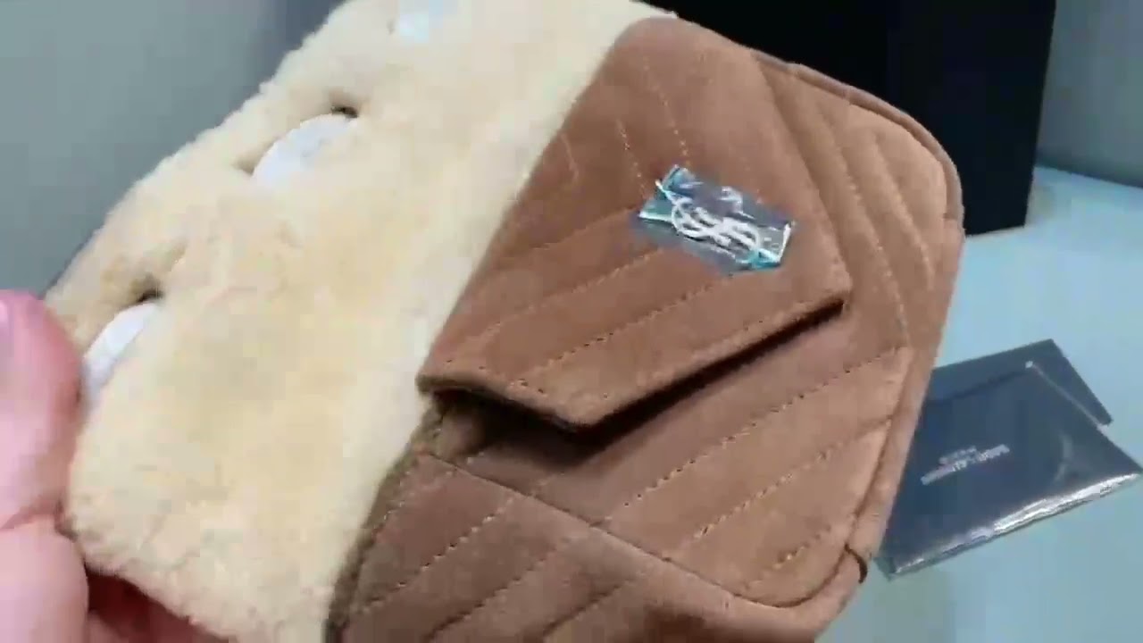 Saint Laurent Joe MiniBucket Chevrons InSuede And Shearling Beige   Women