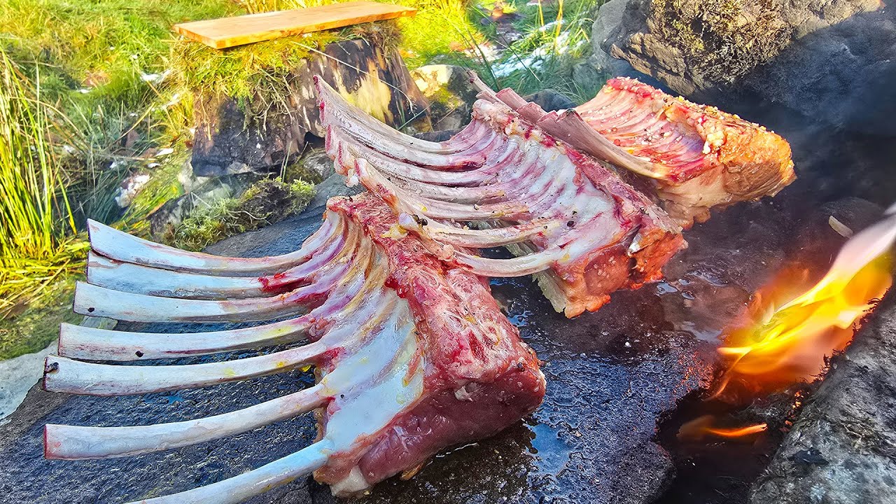 SIZZLING Garlic-Herb Lamb Chops | Hot Stone Outdoor Cooking