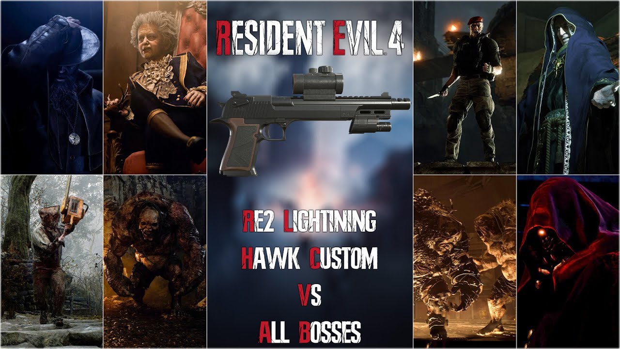 Re2 Lightning Hawk Custom (Mod) VS All Bosses - Resident Evil 4 Remake (Professional) 4K 60Fps