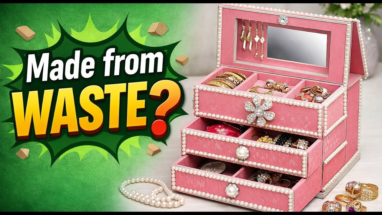 I made a JEWELRY BOX with waste material at Home || Art & Crafty Creations || Cardboard organiser