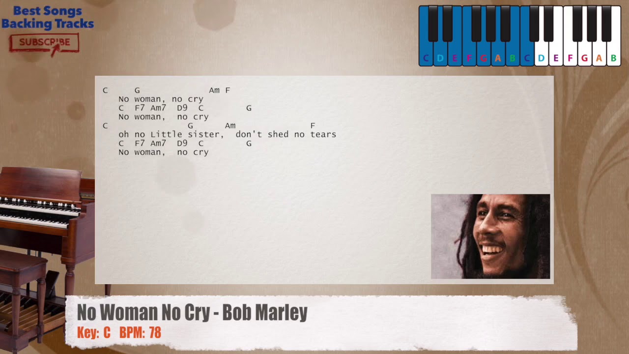 🎹 No Woman No Cry - Bob Marley Piano Backing Track with chords and lyrics