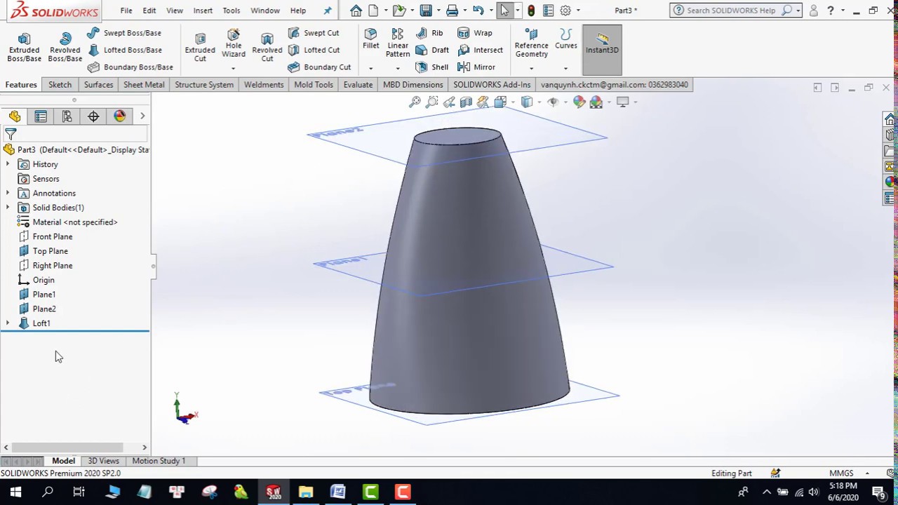 Bài 6: Lệnh Swept, Lofts trong Solidworks