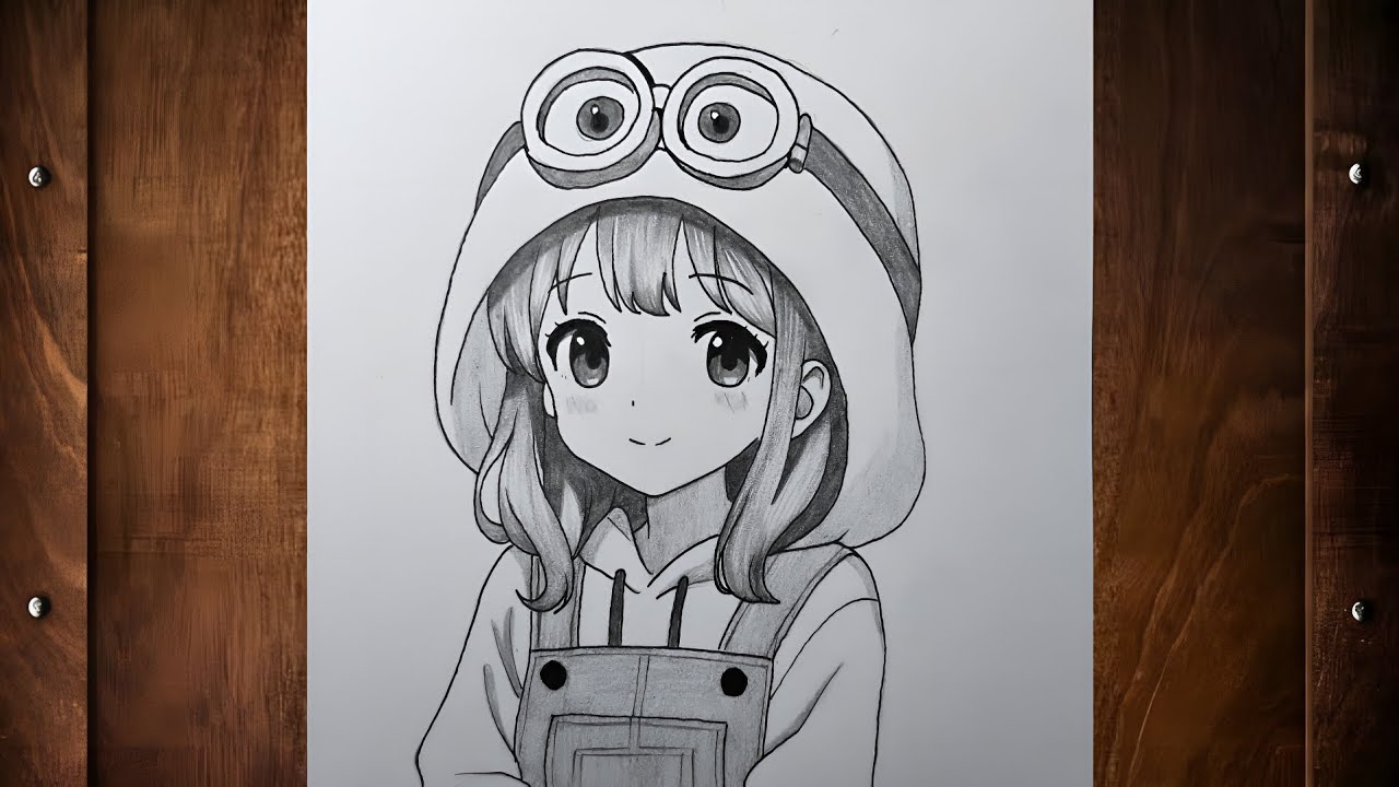 How to draw cute anime girl wearing Minion hoodie | step by step drawing tutorial
