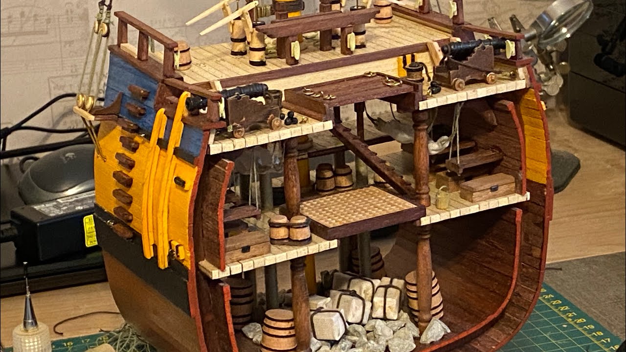 Building Endeavour Mid-Deck Pt.29 (All strung up!) RIGGING STARTED!