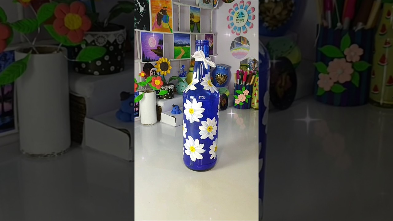 painting on glass bottle 🧂💙🌼#shorts#diy#painting#art