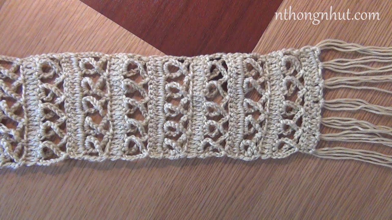 How to Crochet scarf tutorial (Engsub) I Móc khăn choàng cổ họa tiết lưới