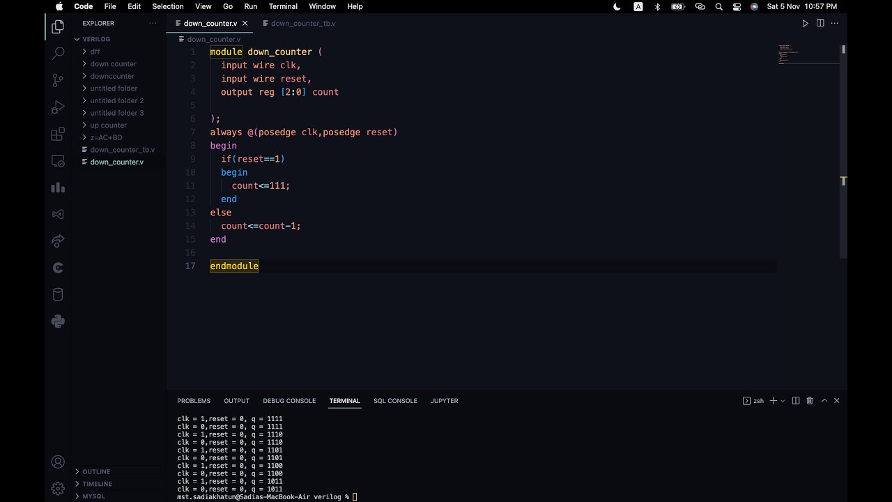 4-bit down counter using only one module in Verilog HDL along with a test bench.#verilog #code