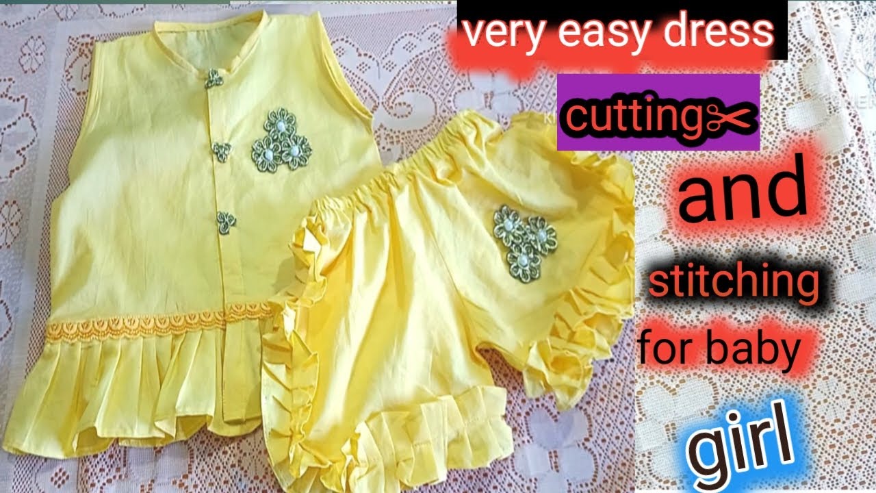 Very easy dress cutting and  stitching for baby girl//beautiful dress for one year baby girl