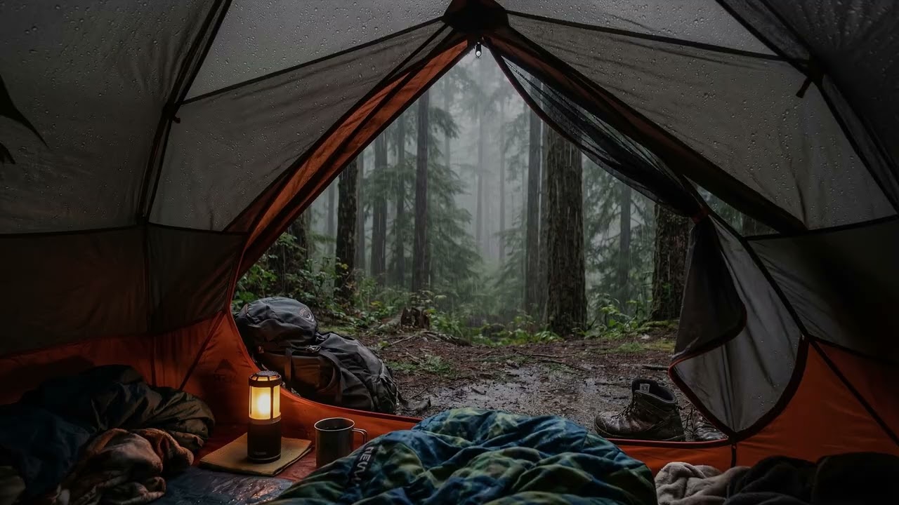 Heavy Mountain Rain 🌦️ Echoing Over A Lonely Camping Tent As Dark Pines 🌲 Sway In Mist